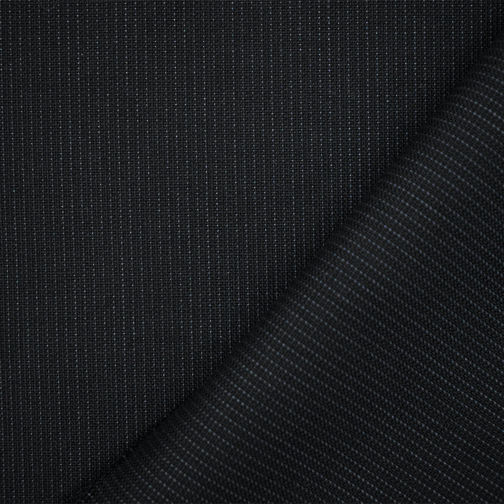 Black-Cool Gray Wool-Poly Stripe Woven Dobby Suiting Fabric - Image 2