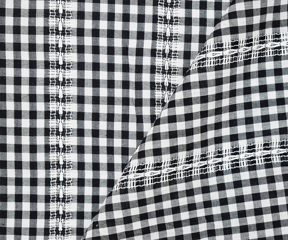 Black Cotton-Rayon Famous Maker Gingham Leno Stripe Woven Fabric - Image 2