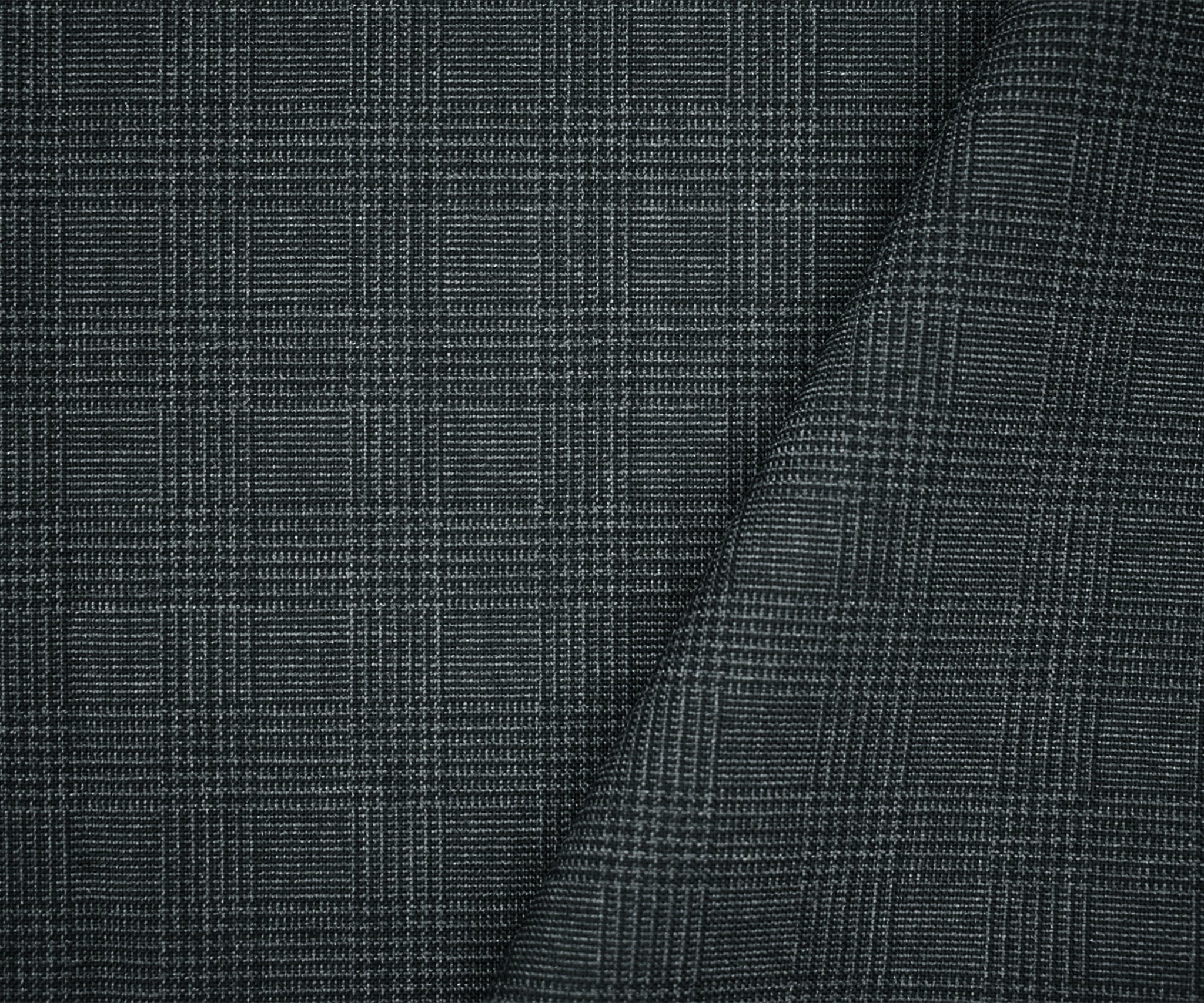 Black-Dark Gray Tropical Poly-Wool Glen Plaid Woven Shirting Fabric - Image 2