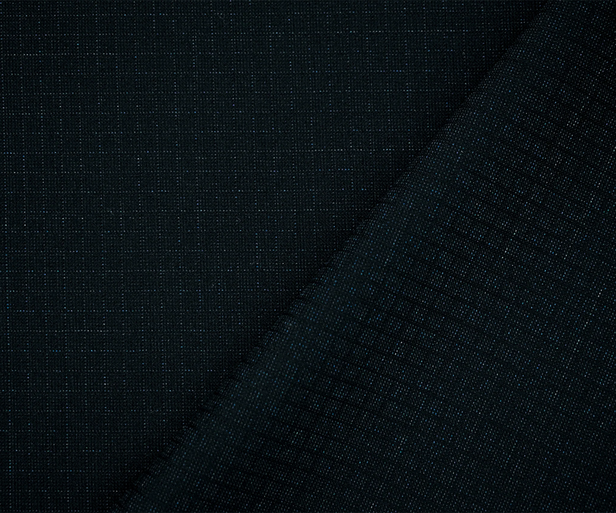 Black-Deep Blue Poly-Wool Stretch Check Grid Shirting Woven Fabric - Image 2