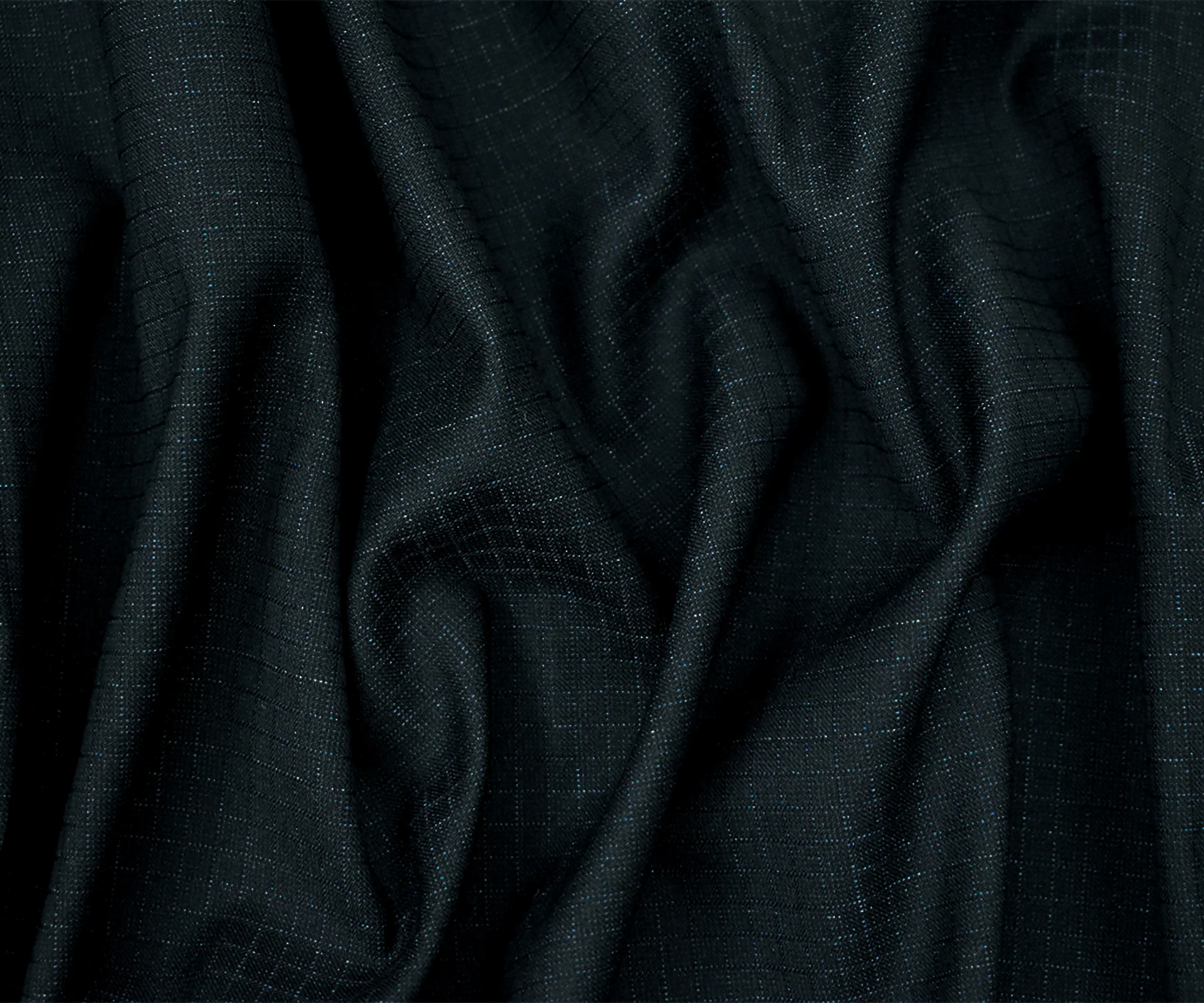 Black-Deep Blue Poly-Wool Stretch Check Grid Shirting Woven Fabric - Image 3