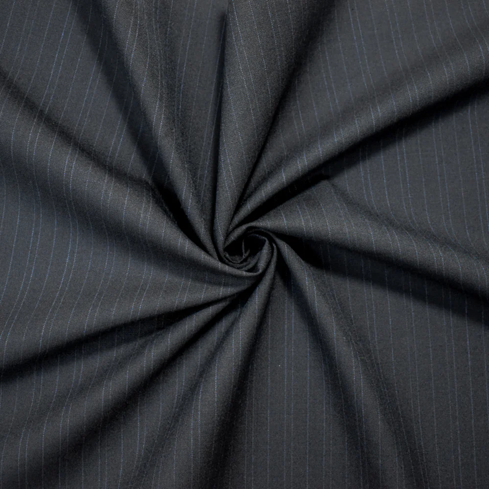 Black-Deep Blue Tropical Wool-Poly Japanese Vertical Stripe Shirting Fabric
