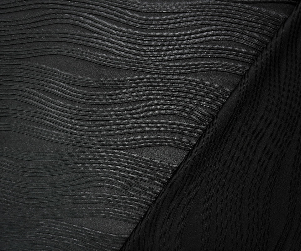 Black Famous Maker Poly Spandex Stretch 3D Pleat Wave Knit Fabric - Image 2