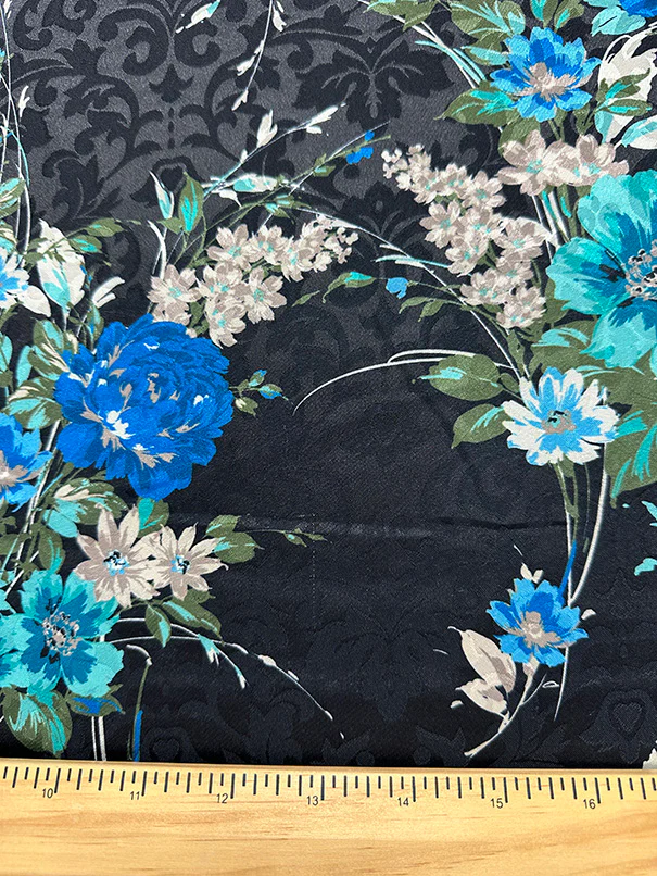 Black Floral Print Stretch Satin Jacquard Fabric - Image 2