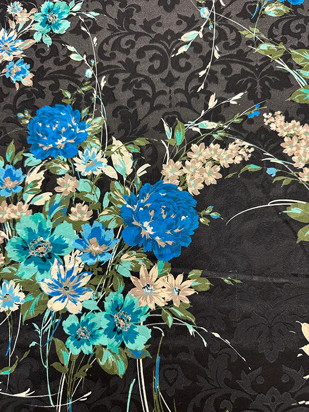 Black Floral Print Stretch Satin Jacquard Fabric - Image 3