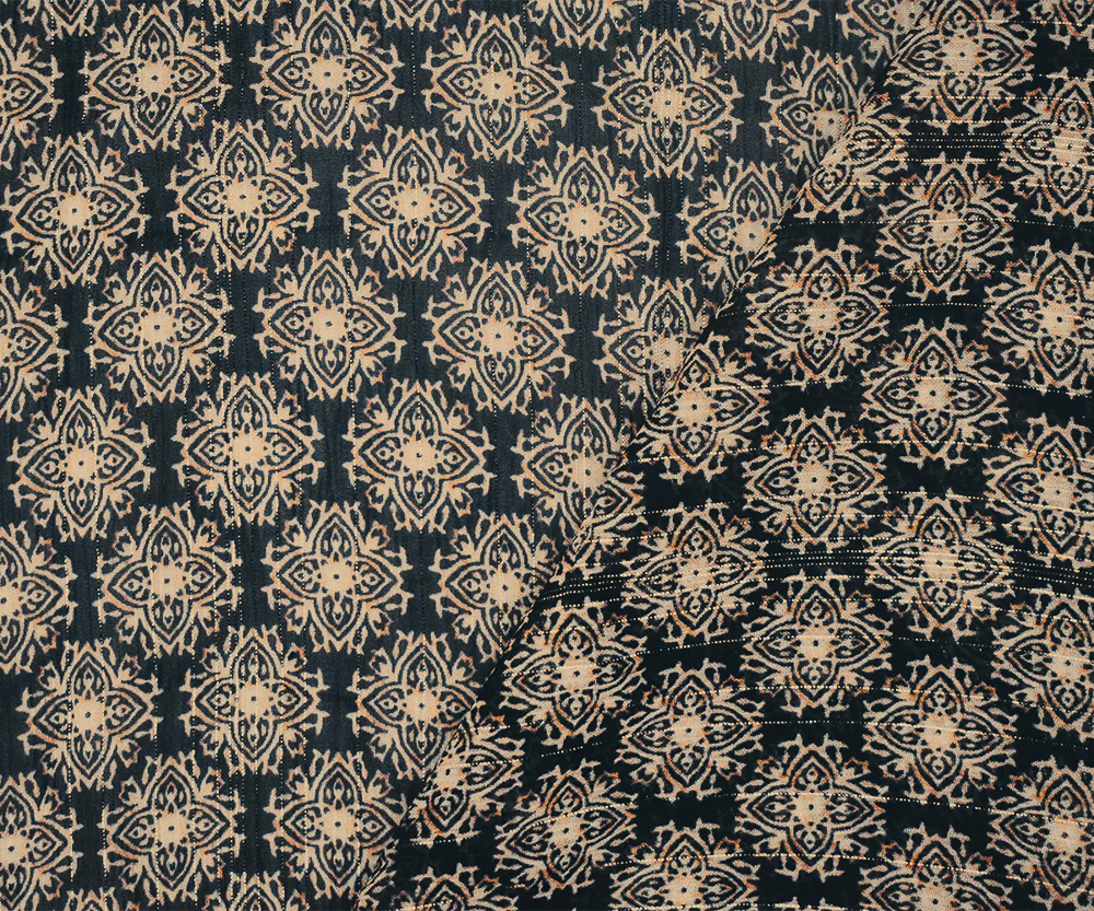 Black-Gold-Multi Medallion Print Poly Metallic Stripe Yoryu Chiffon Fabric - Image 2