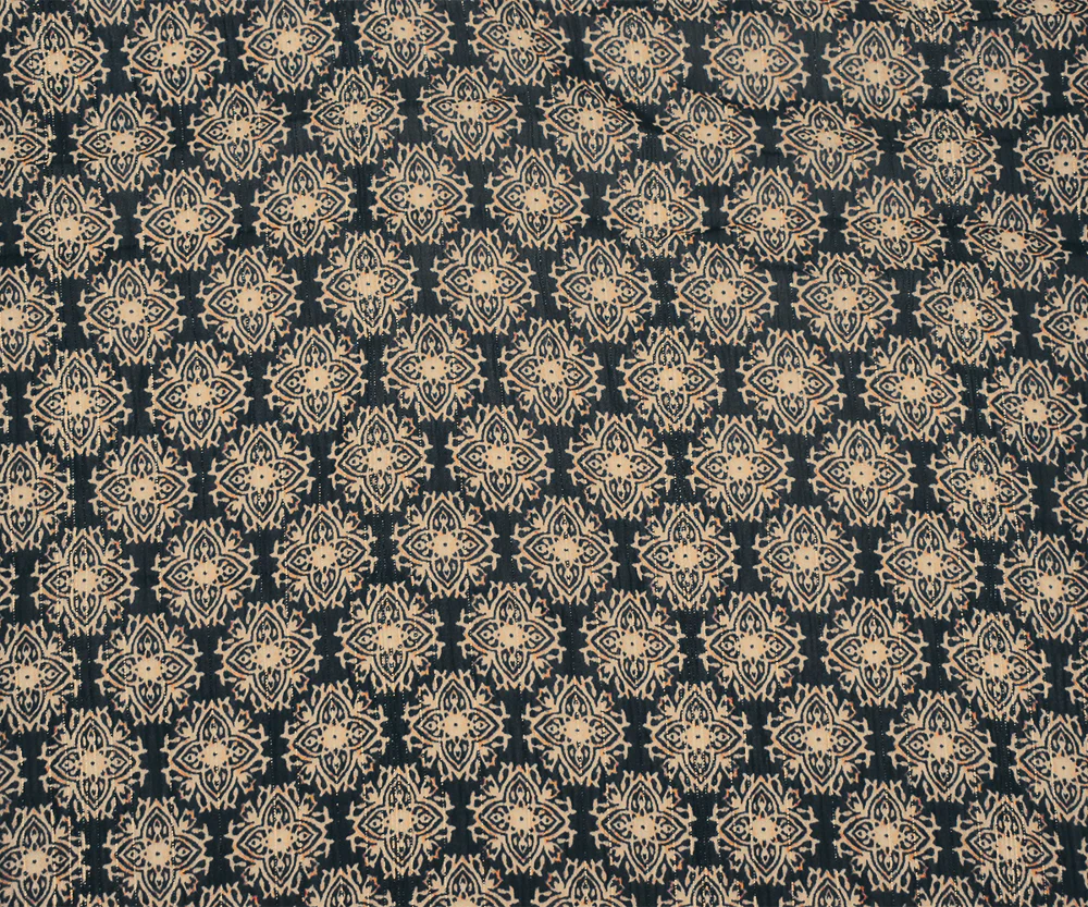 Black-Gold-Multi Medallion Print Poly Metallic Stripe Yoryu Chiffon Fabric - Image 3