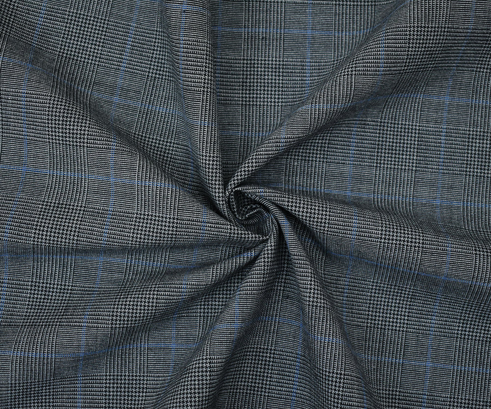 Black-Gray-Blue Wool Polyester Glen Plaid Check Shirting Woven Fabric - Image 3