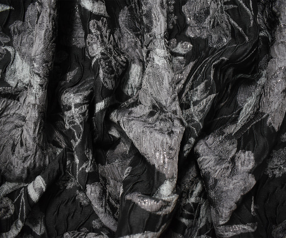 Black-Gray Floral Jacquard Matelasse Brocade Woven Fabric - Image 3