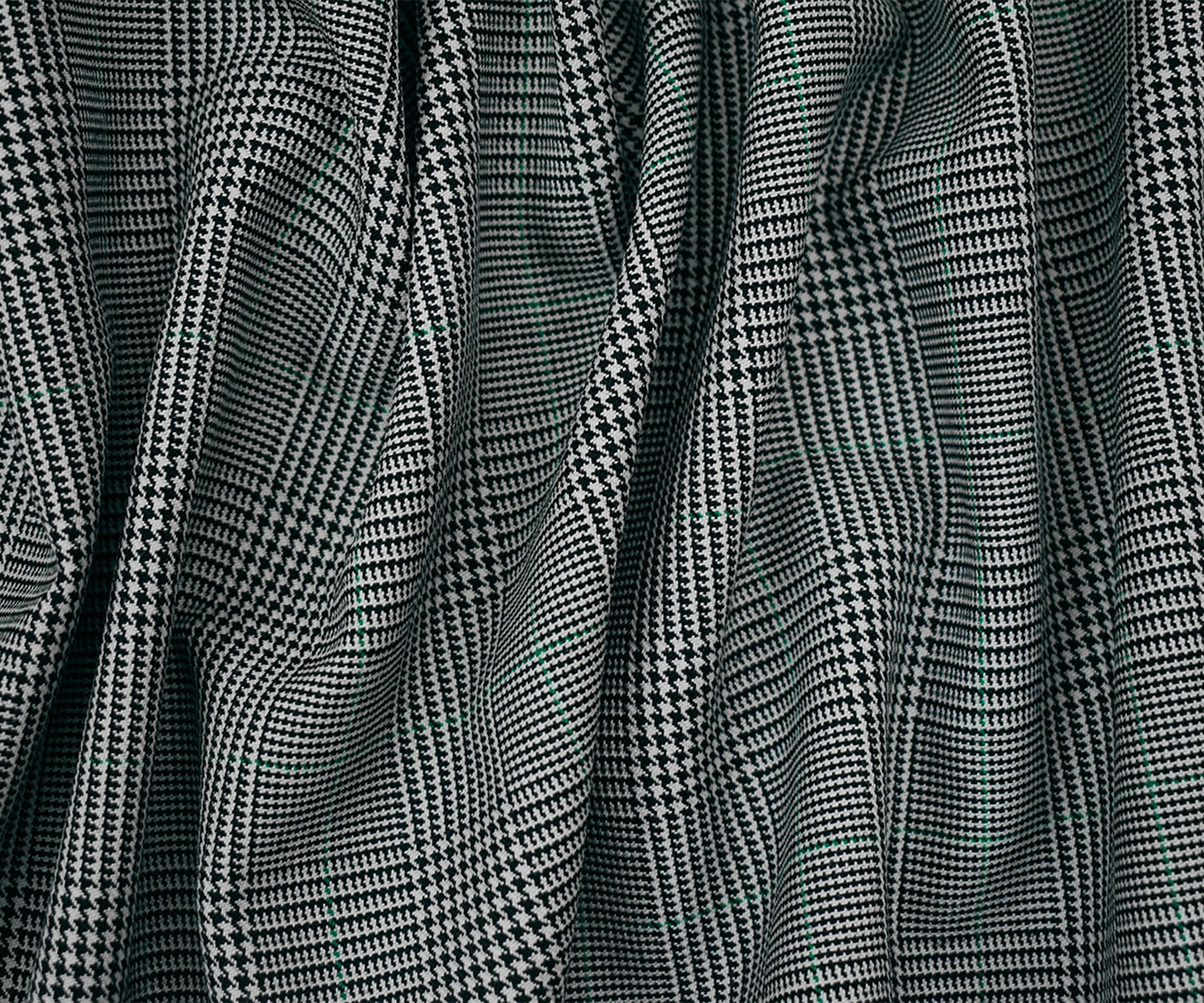 Black-Gray-Green Wool-Polyester Plaid Woven Suiting Fabric - Image 3
