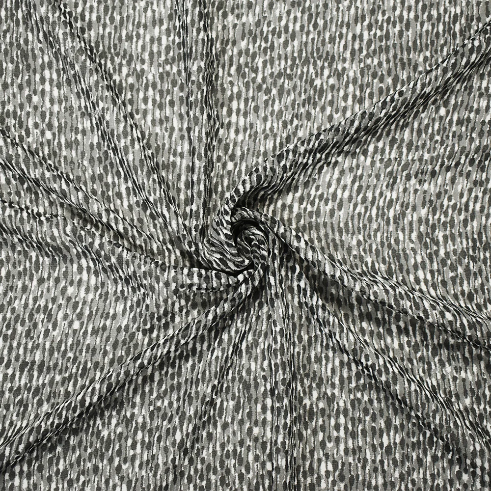 Black-Gray-Ivory Poly Abstract Spots Printed Chiffon Woven Fabric