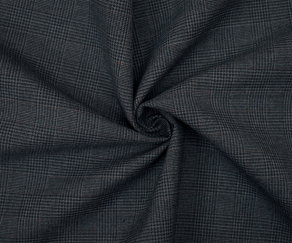 Black-Gray-Maroon Red Poly Wool Glen Plaid Shirting Fabric - Image 3