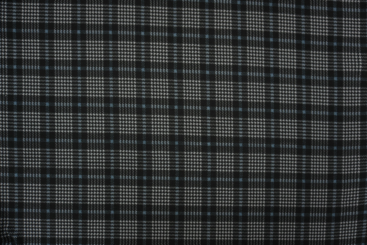 Black-Gray Poly Glen Plaid Print Liverpool Double Knit Fabric - Image 3