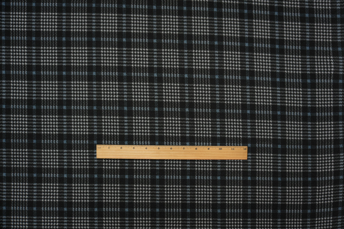 Black-Gray Poly Glen Plaid Print Liverpool Double Knit Fabric - Image 4