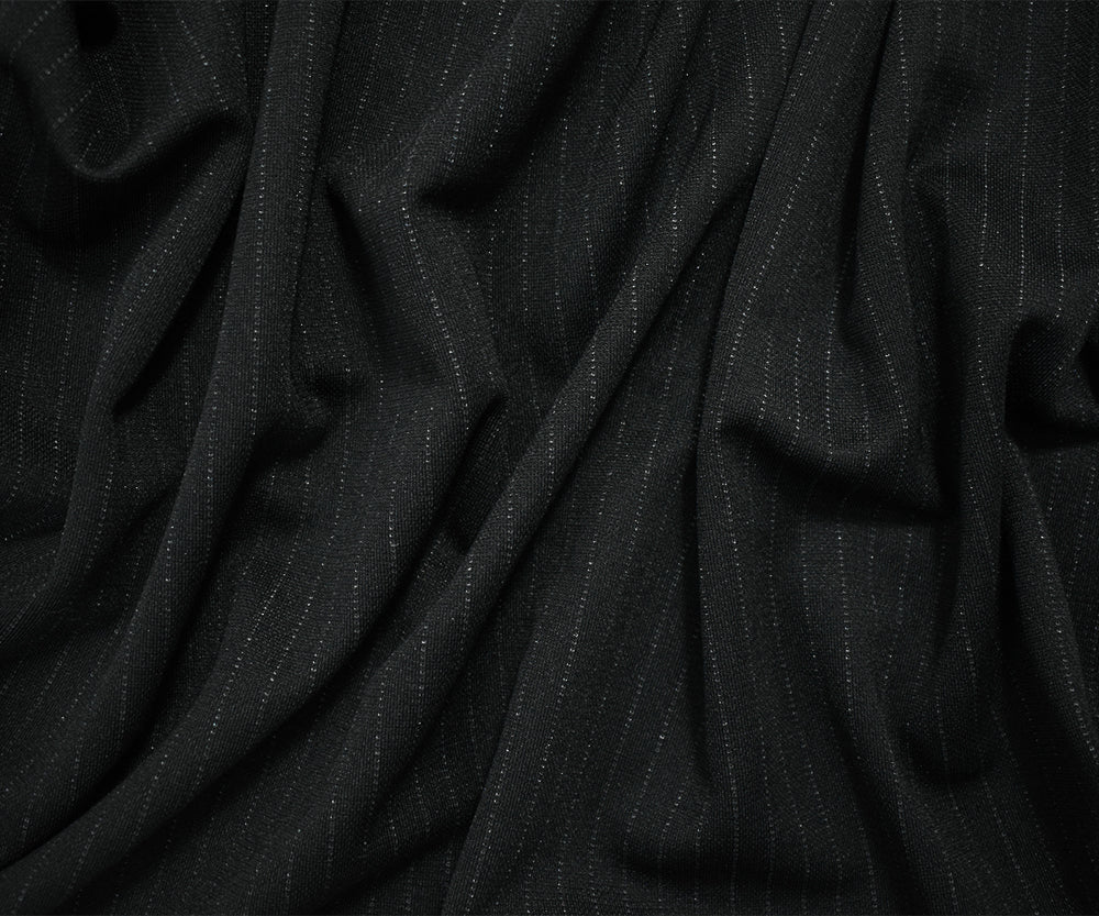 Black-Gray Poly-Rayon-Wool Japanese Vertical Striped Double Knit Fabric - Image 3