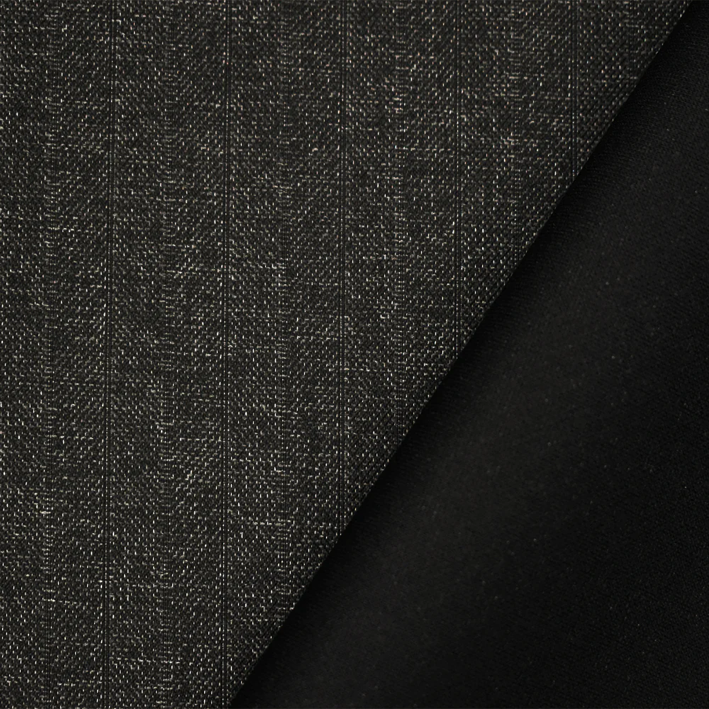 Black-Gray Poly Striped Woven Bonded Stretch Spandex Jacketing Fabric