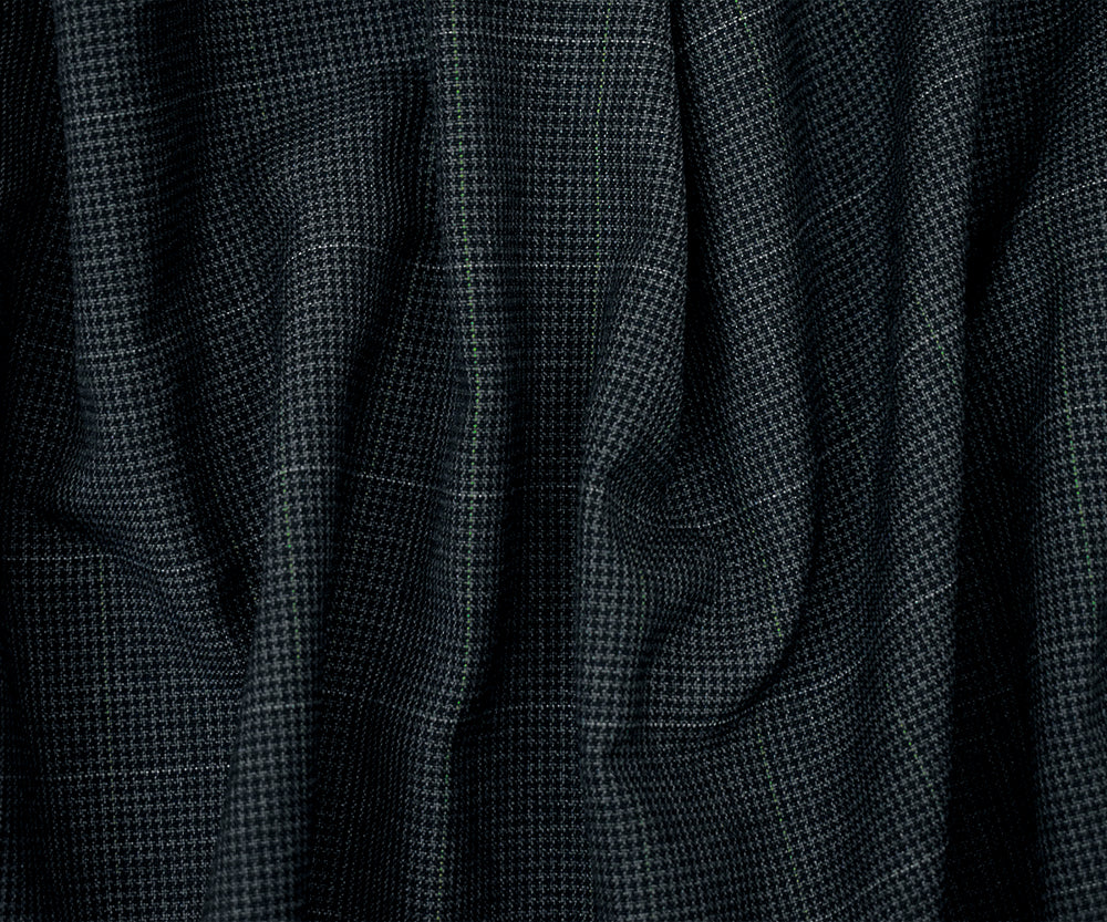 Black-Gray Polyester-Wool Houndstooth Check Shirting Fabric - Image 2