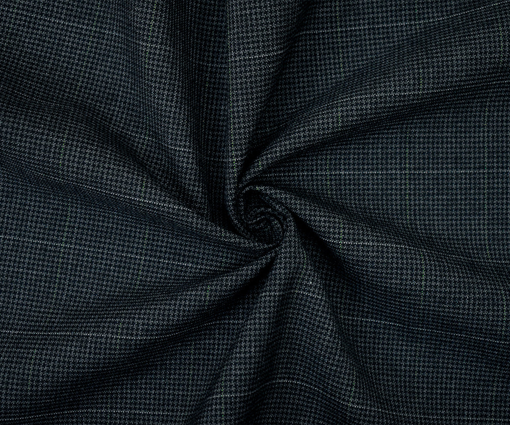 Black-Gray Polyester-Wool Houndstooth Check Shirting Fabric - Image 3