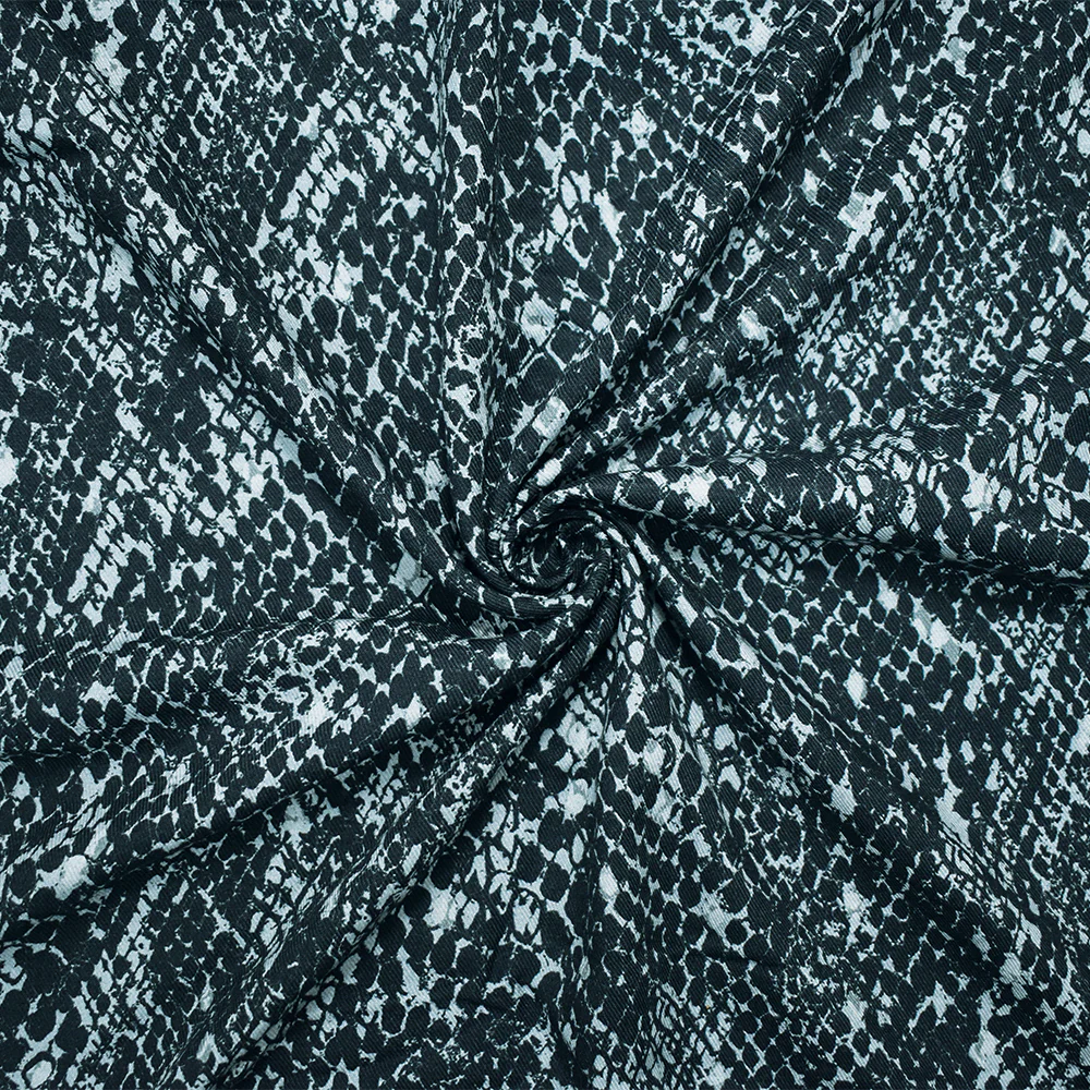 Black-Gray Rayon Reptile Skin Printed Twill Woven Fabric - Image 2