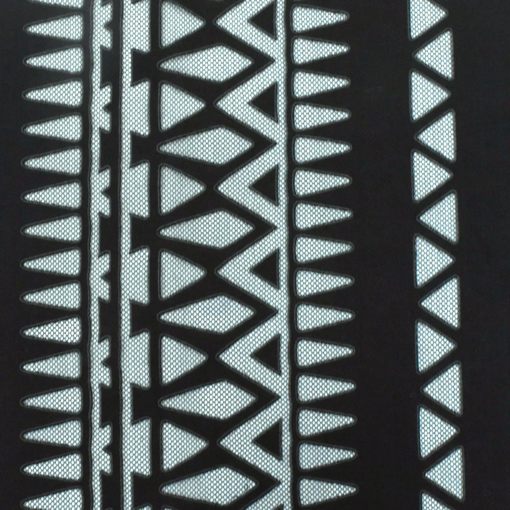 Black-Gray Tribal Printed Cotton-Poly Burnout Mesh Fabric