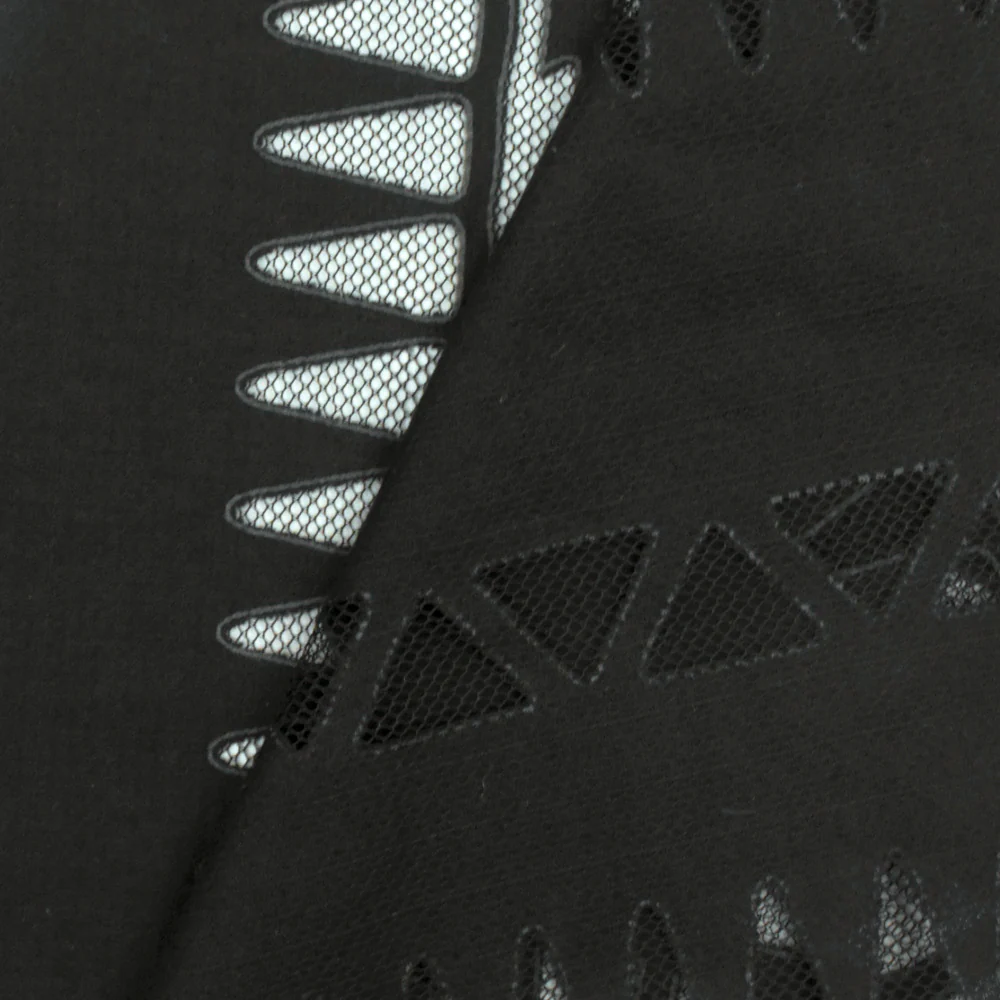 Black-Gray Tribal Printed Cotton-Poly Burnout Mesh Fabric - Image 4