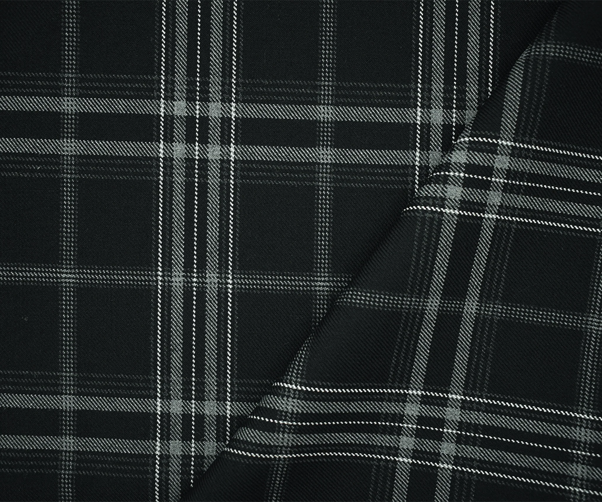 Black-Gray-White Wool-Poly Plaid Twill Woven Suiting Fabric - Image 2