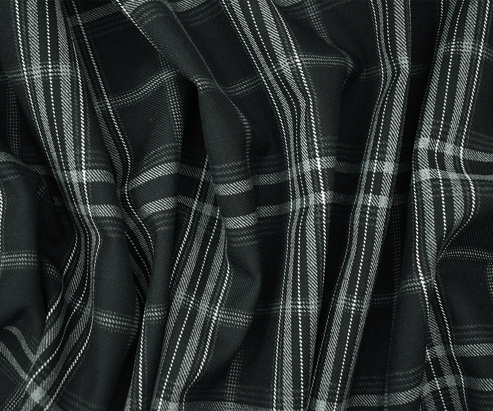 Black-Gray-White Wool-Poly Plaid Twill Woven Suiting Fabric - Image 3