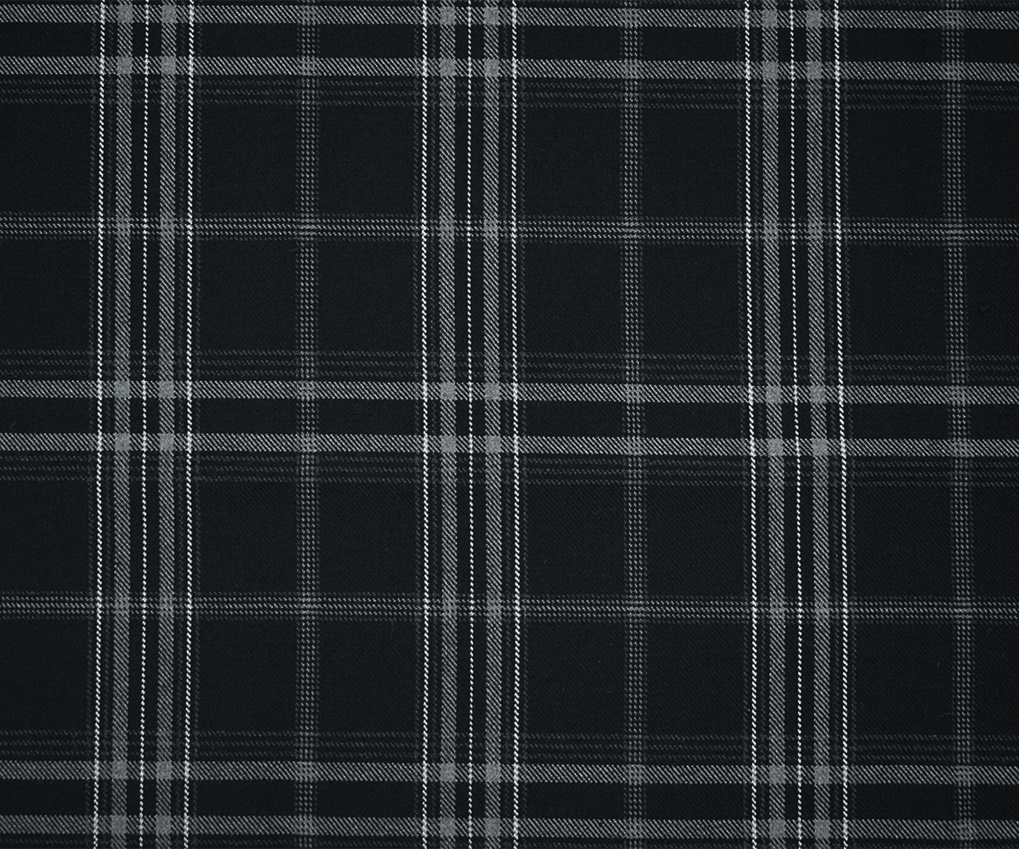 Black-Gray-White Wool-Poly Plaid Twill Woven Suiting Fabric - Image 4