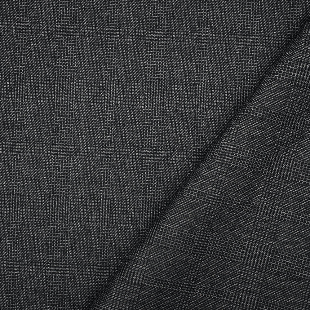 Black-Gray Wool Polyester Check Plaid Dobby Suiting Fabric