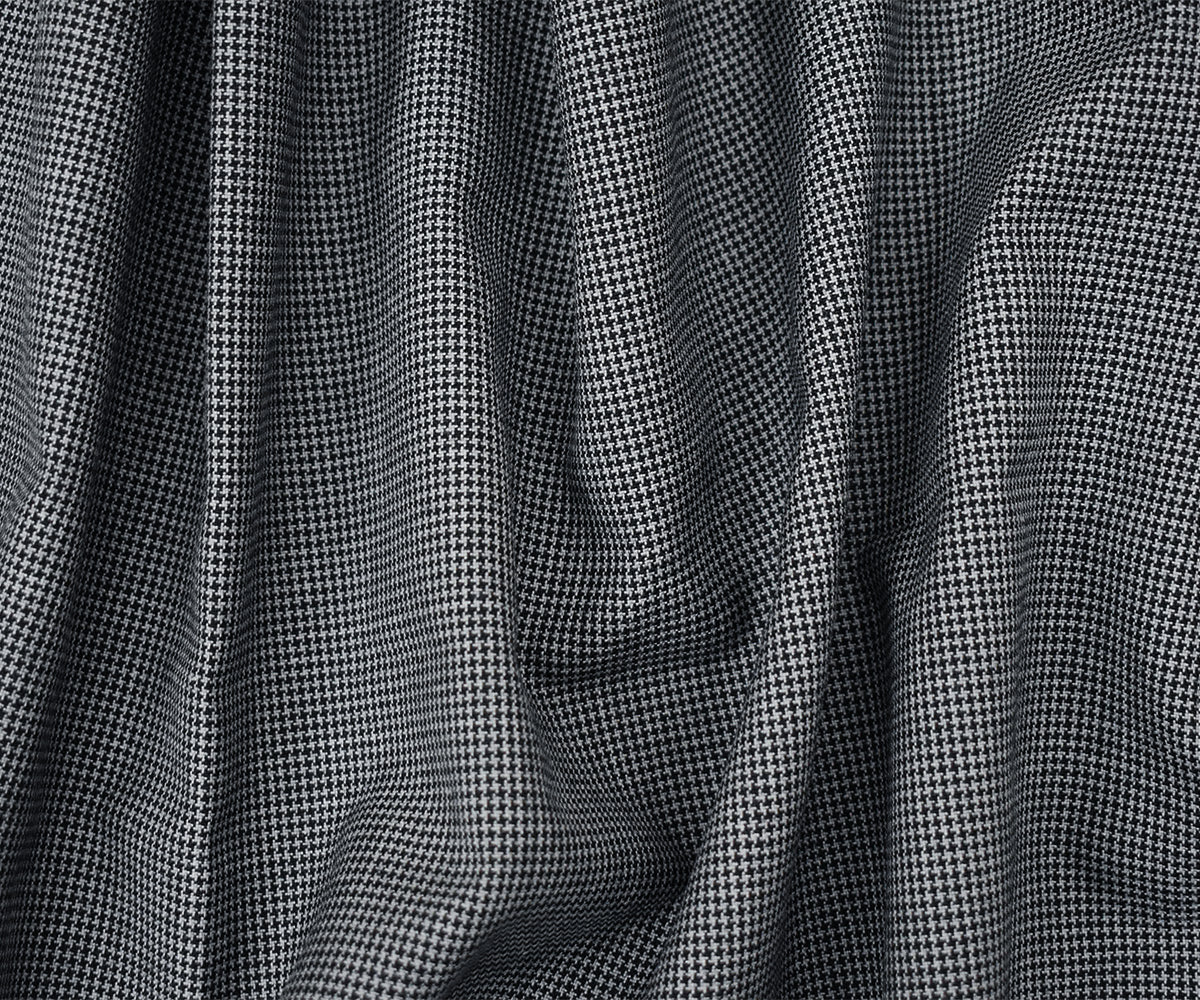 Black-Gray Wool Polyester Micro Houndstooth Woven Shirting Fabric - Image 2