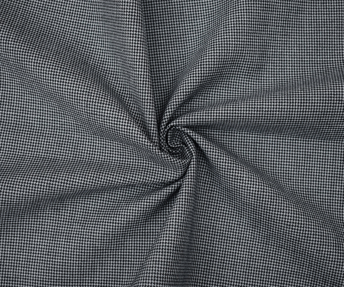 Black-Gray Wool Polyester Micro Houndstooth Woven Shirting Fabric - Image 3