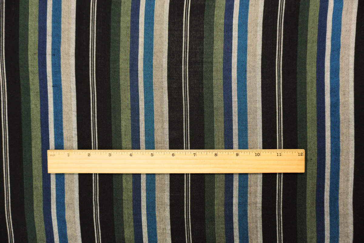 Black-Green-Multi Famous Maker Rayon Stripe Woven Fabric - Image 5