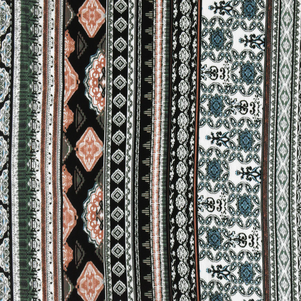 Black-Green-Multi Moroccan Stripe Printed Rayon Stretch Jersey Knit Fabric