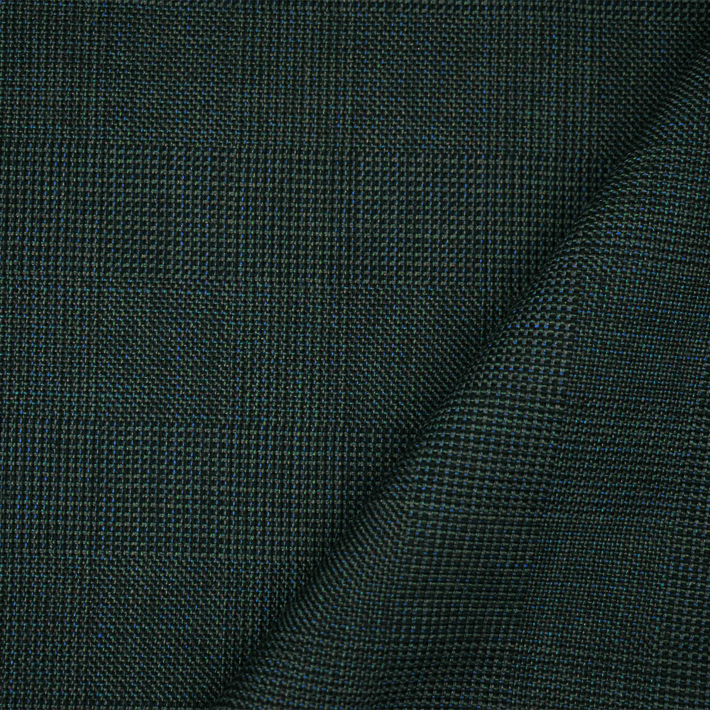 Black-Green-Multi Wool Poly Check Texture Suiting Woven Fabric