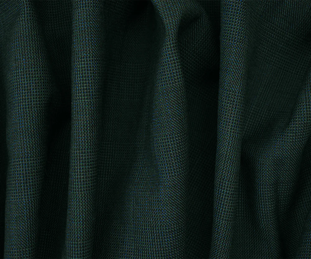 Black-Green-Multi Wool Poly Check Texture Suiting Woven Fabric - Image 2
