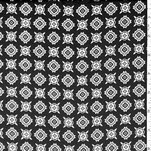 Black/Grey Geo Medallion Crepe Fabric