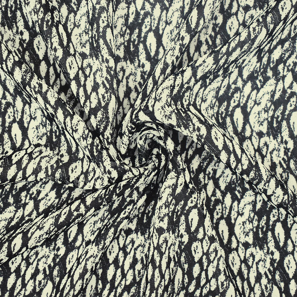 Black-Ivory Abstract Pattern Printed Poly Chiffon Woven Fabric
