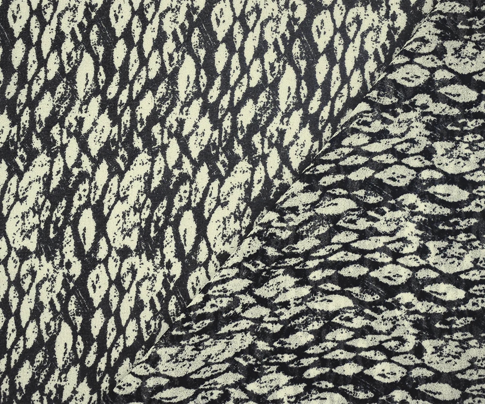 Black-Ivory Abstract Pattern Printed Poly Chiffon Woven Fabric - Image 2