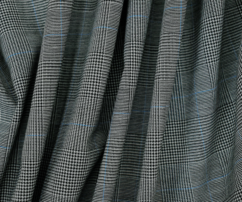 Black-Light Blue-Gray Poly-Wool Glen Plaid Shirting Woven Fabric - Image 2