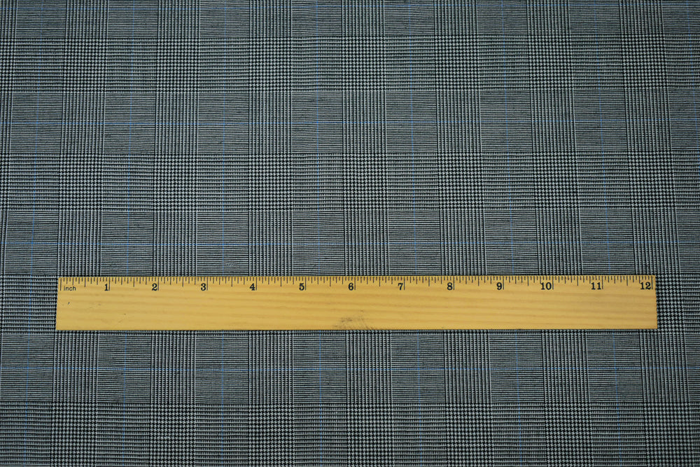 Black-Light Blue-Gray Poly-Wool Glen Plaid Shirting Woven Fabric - Image 5