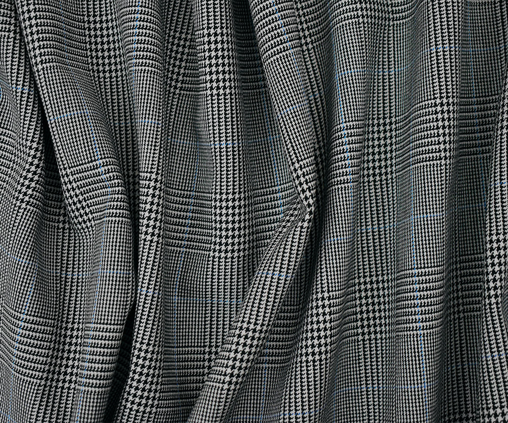 Black-Light Gray-Blue Poly Wool Blend Glen Plaid Check Suiting Woven Fabric - Image 2