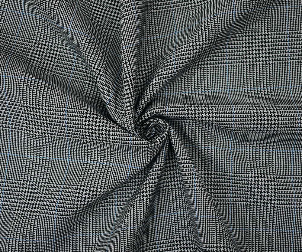 Black-Light Gray-Blue Poly Wool Blend Glen Plaid Check Suiting Woven Fabric - Image 3