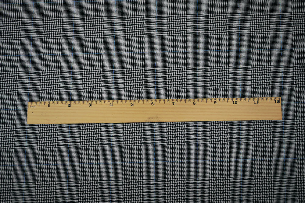 Black-Light Gray-Blue Poly Wool Blend Glen Plaid Check Suiting Woven Fabric - Image 5