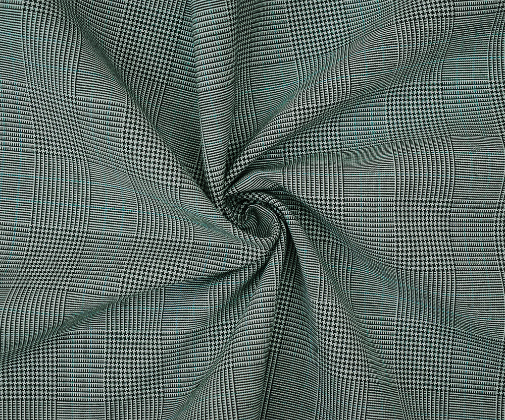 Black-Light Gray-Green Poly-Wool Glen Plaid Woven Shirting Fabric - Image 3