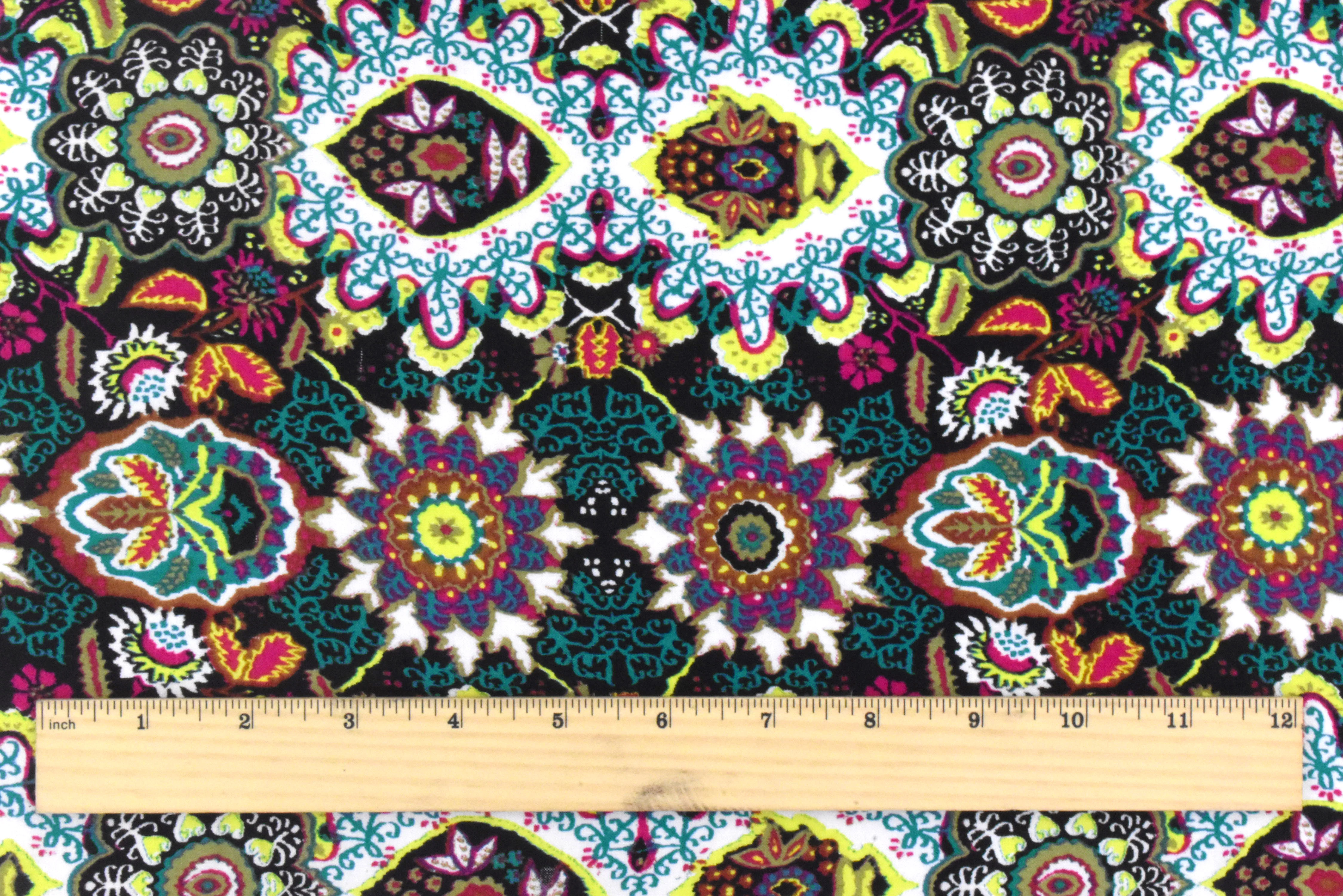 Black-Lime-Multi Kaleidoscope Floral Printed Woven Fabric - Image 4
