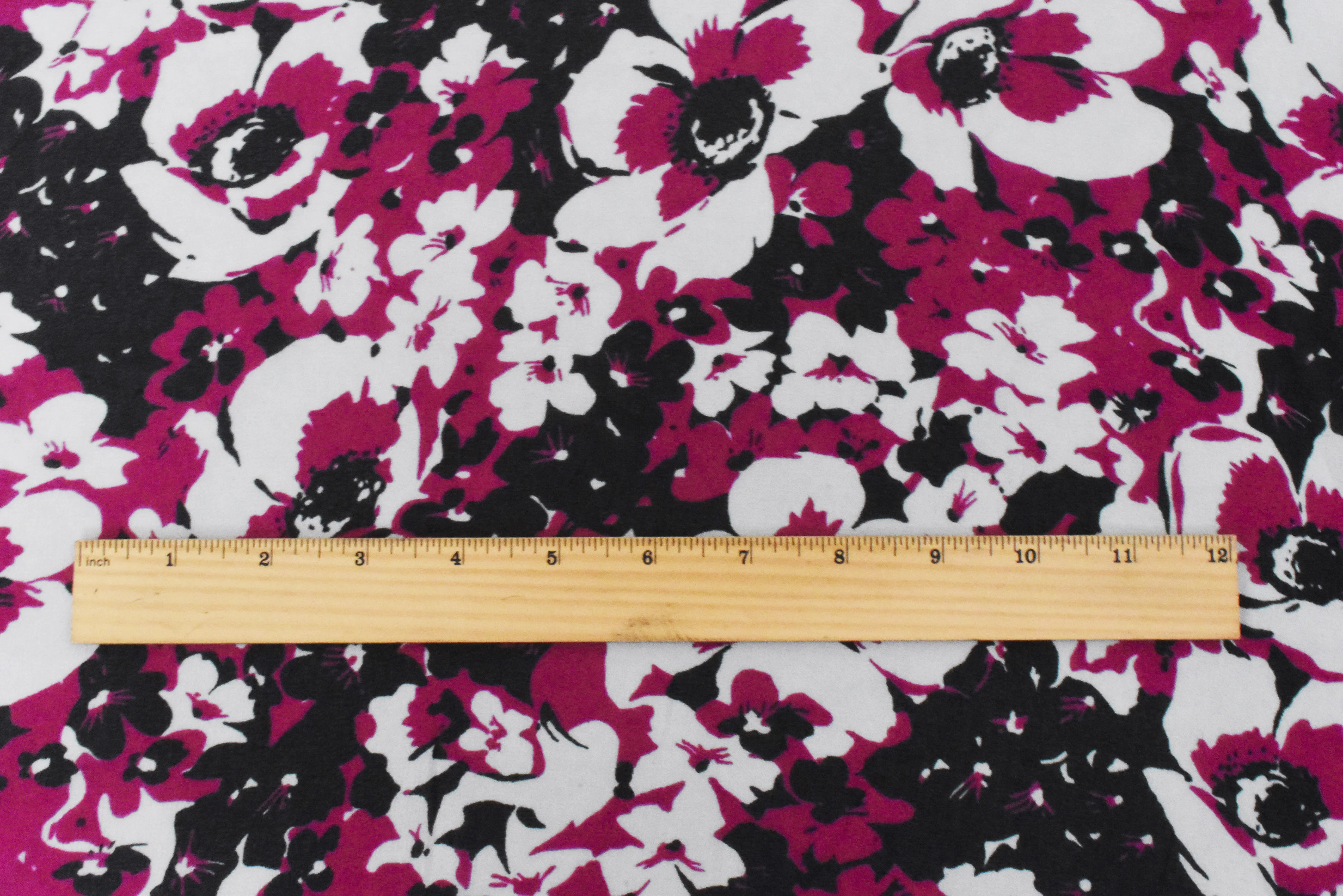 Black-Magenta-Ivory Floral Printed Poly Chiffon Woven Fabric - Image 4