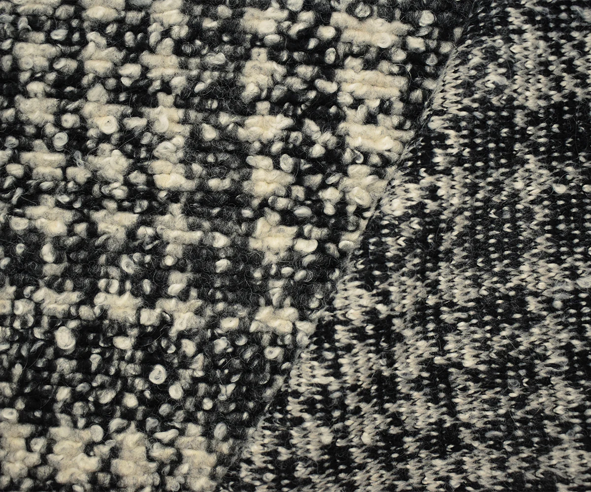 Black-Multi Boiled Italian Wool-Poly Abstract Plaid Boucle Knit Coating Fabric - Image 2