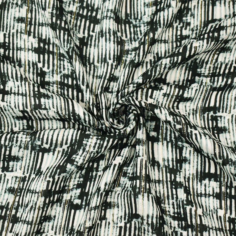 Black-Multi Famous Designer Shadow Grid Challis Fabric