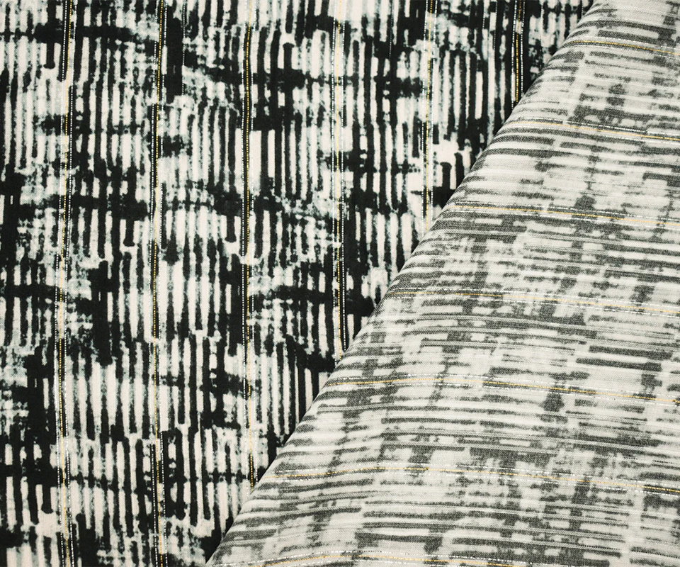 Black-Multi Famous Designer Shadow Grid Challis Fabric - Image 2