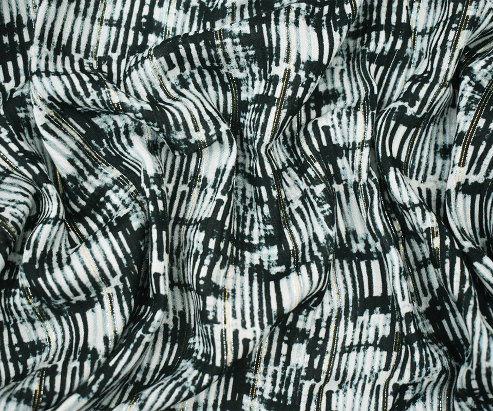 Black-Multi Famous Designer Shadow Grid Challis Fabric - Image 3